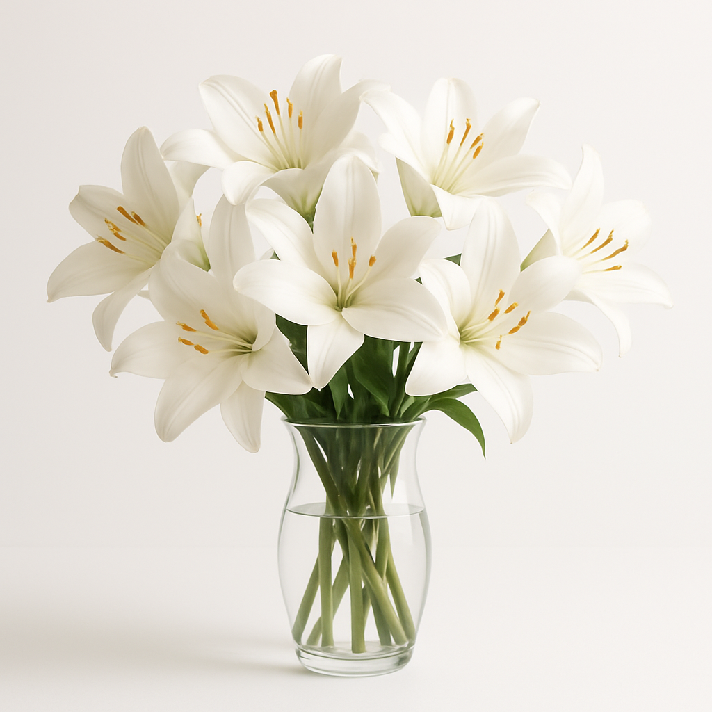 6 White Lilies in Vase