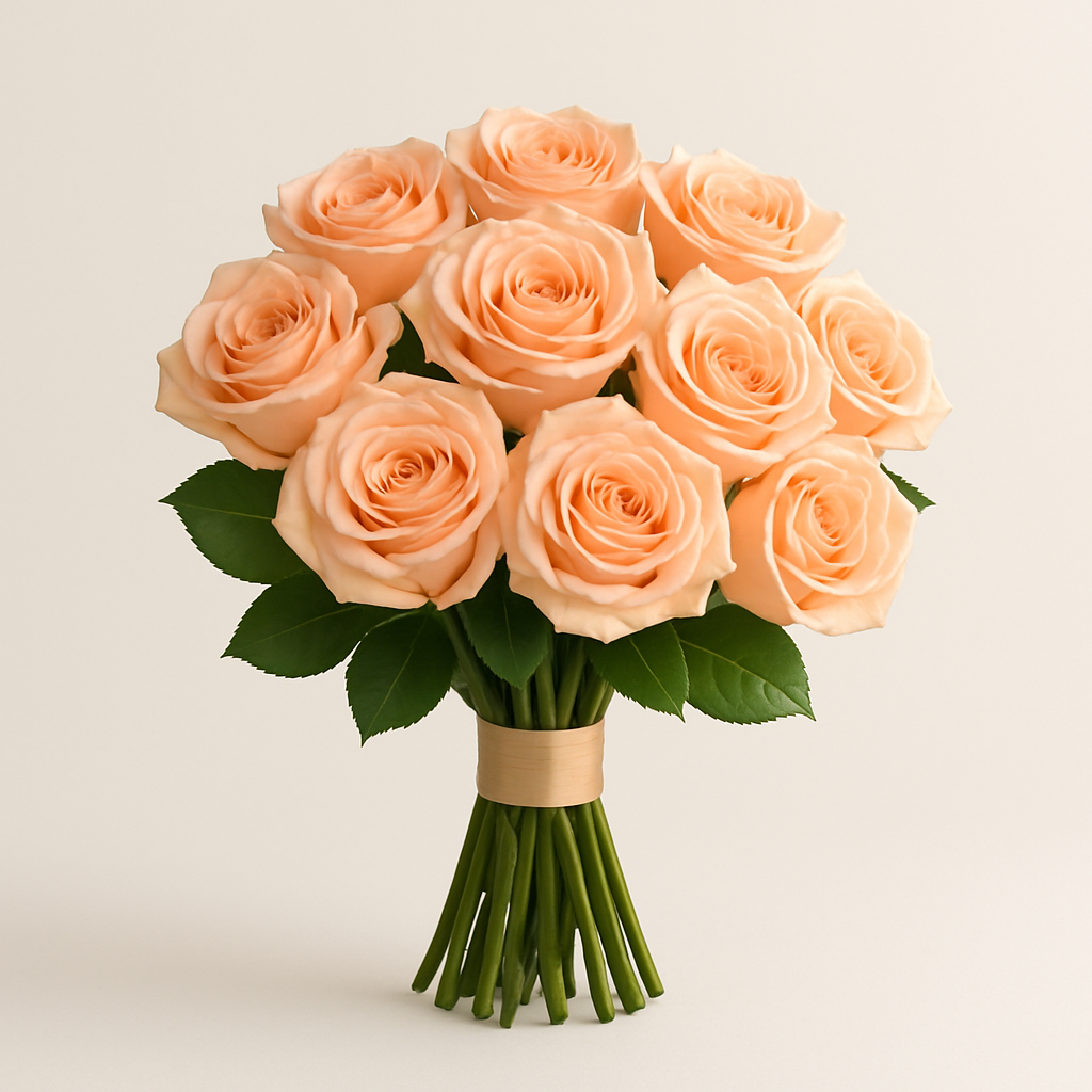 12 Peach Roses Bouquet