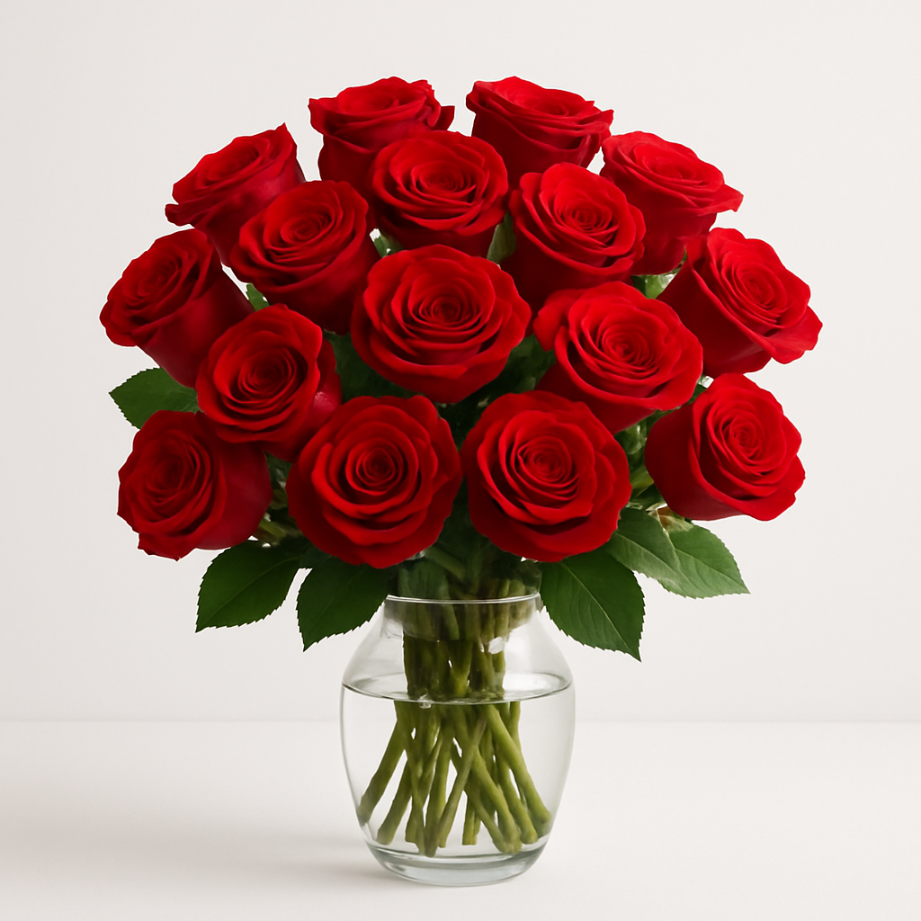 20 Red Roses in Glass Vase