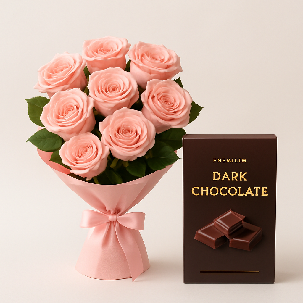 Lovely Pink Roses & Chocolate Combo
