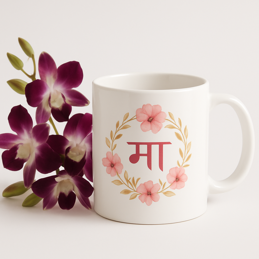 Maa Theme Mug With Lovely Orchids Bouquet