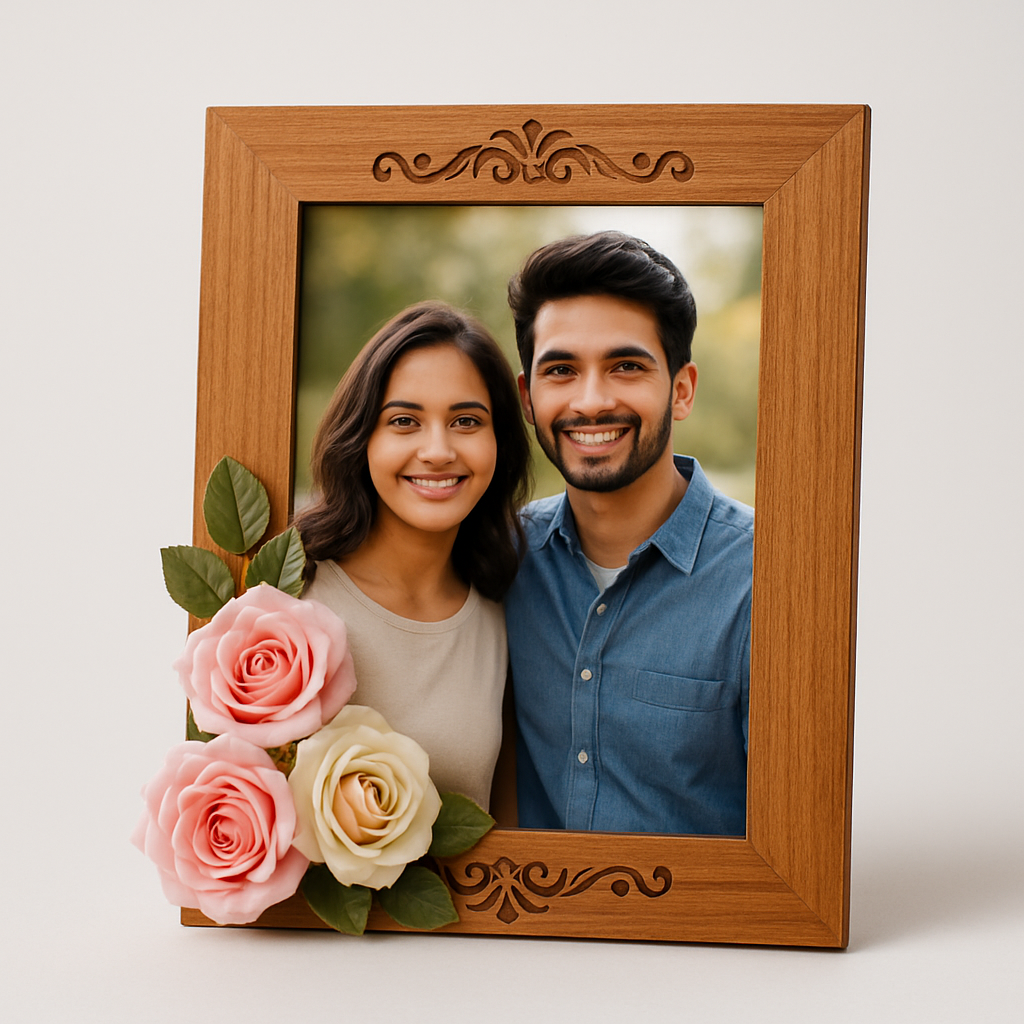 Personalized Mother's Day Wooden Photo Holder With Roses
