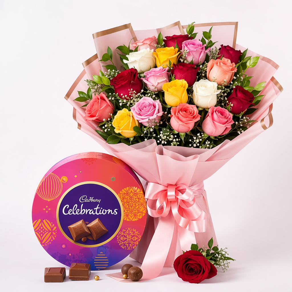 Cadbury Celebrations with Mix Roses Bouquet