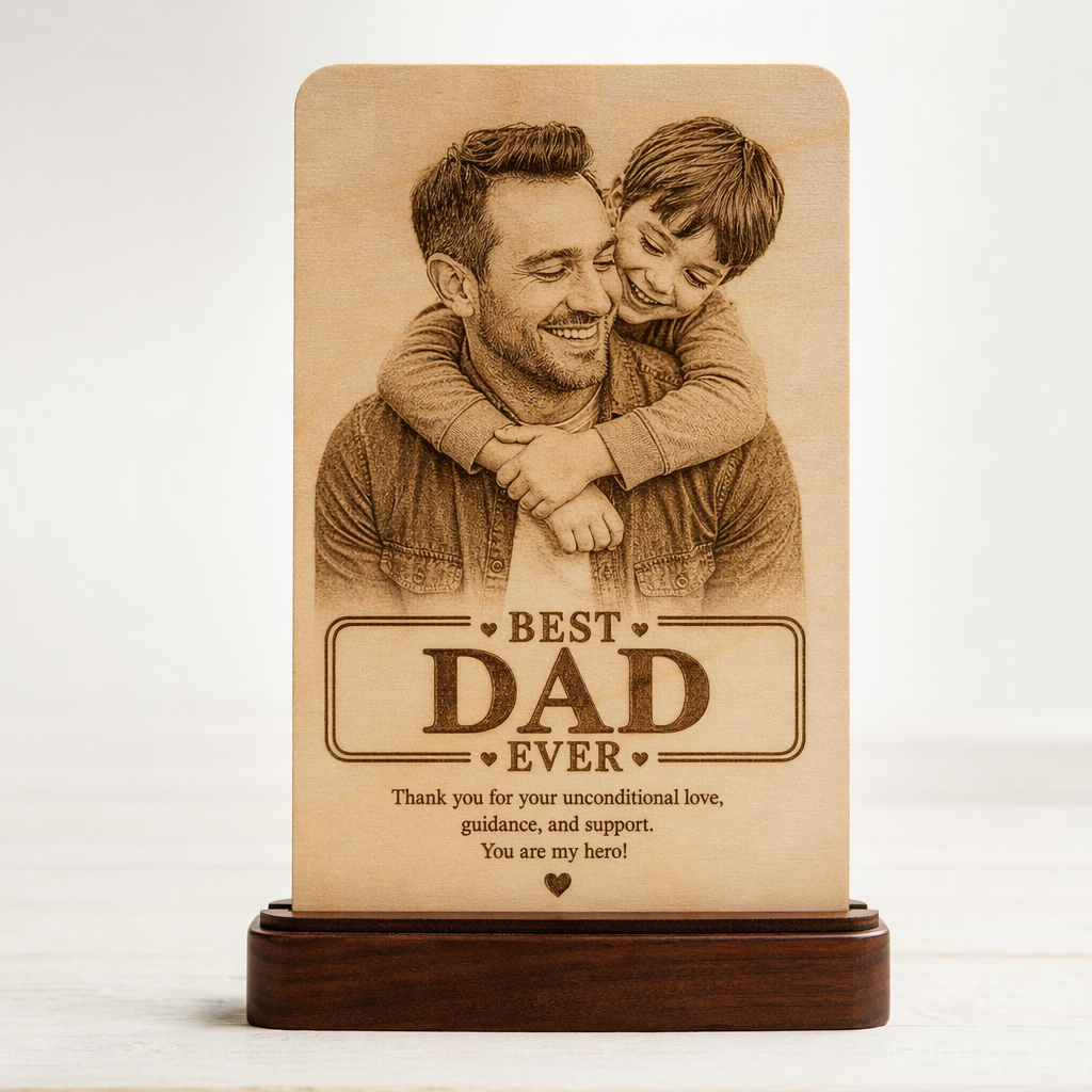 Customized Father's Day Best Dad Wooden Photo Stand